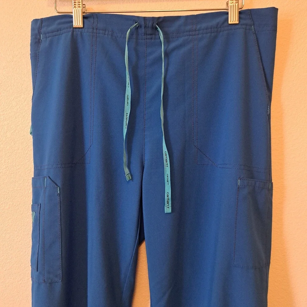 Carhartt Force Women Royal Blue Medical Scrub Set V-Neck Top Cargo Pants XL